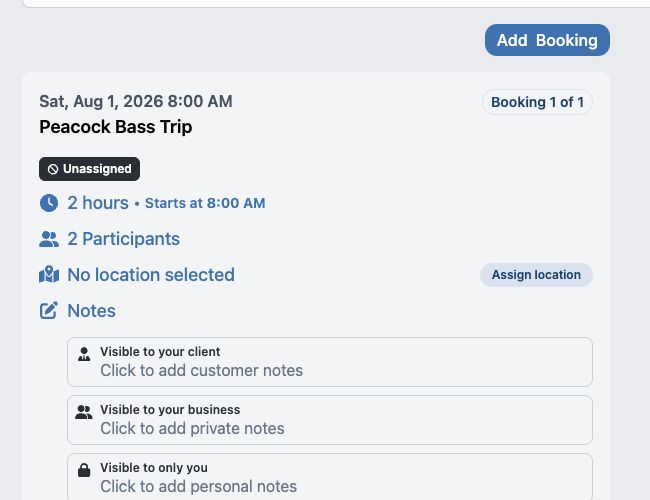 The Add Booking button above an existing booking